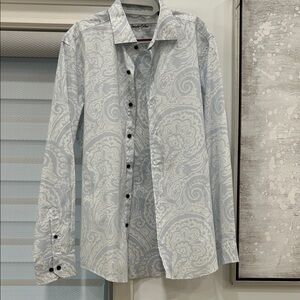 Jasso Elba Men's Elegant White Paisley Button Down Shirt neck 16,5